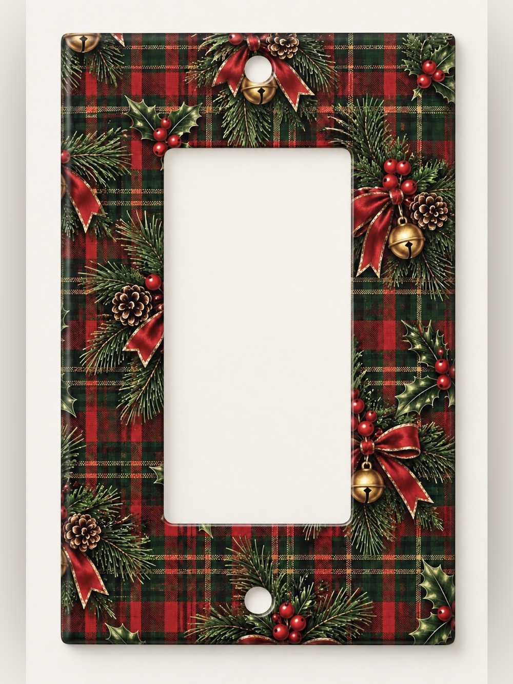 Christmas Plaid Rocker GFCI Wall Plate Cover Midway Size Holiday Decor